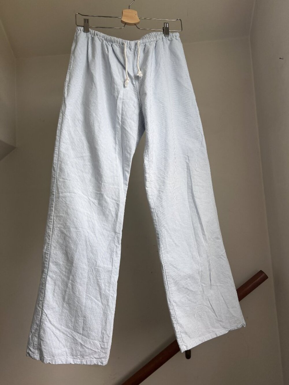 John Galt Low Rise Striped 100% Cotton Sweatpants Blue White Wide Leg Baggy - Picture 4 of 9